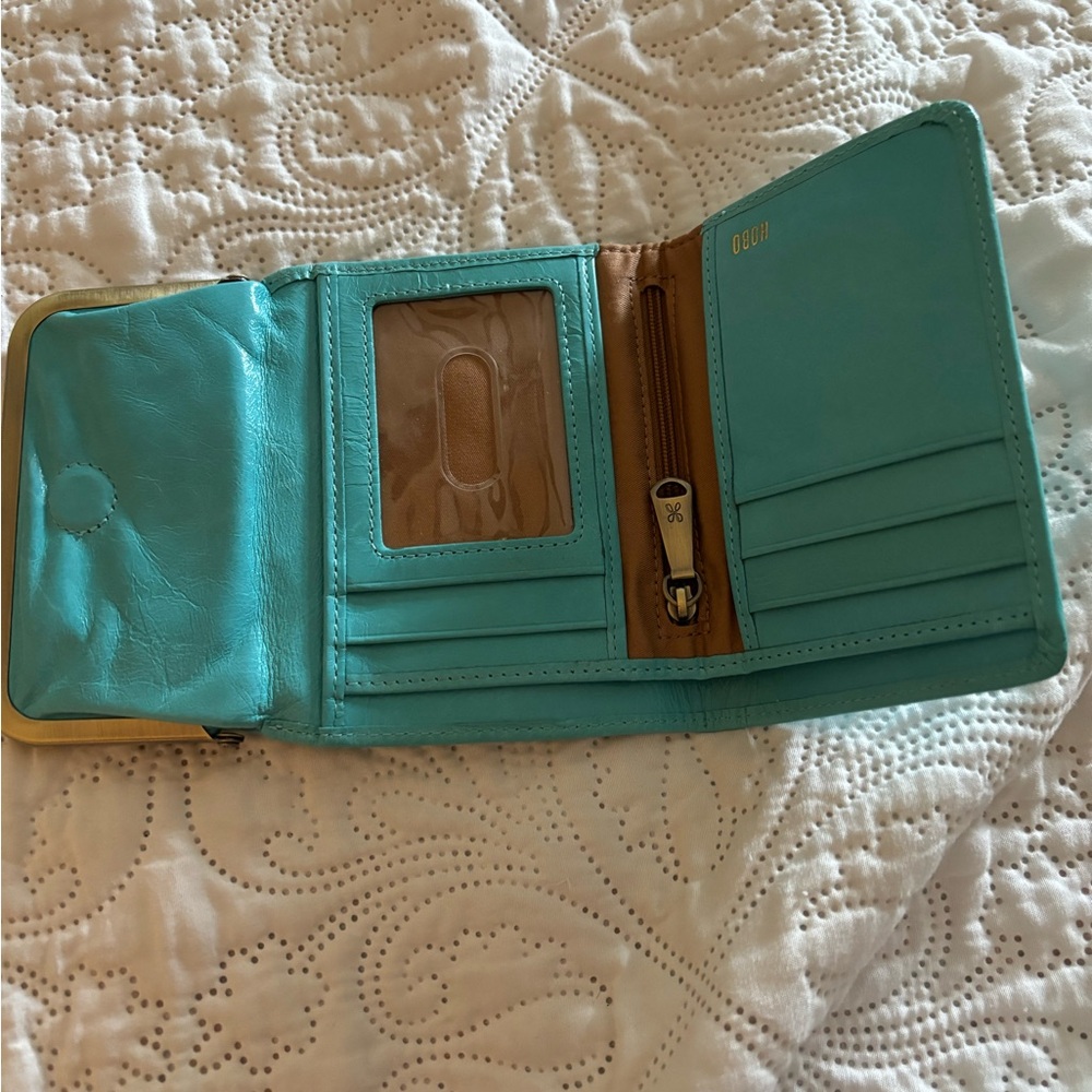 HOBO Aqua Leather Kiss-Lock Wallet with Gold-Tone Frame - Picture 3 of 8